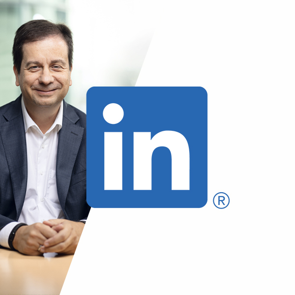 Foto Luka Mucic neben LinkedIn Logo.